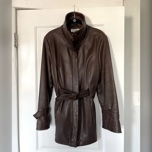 Rich brown leather women’s trench coat/jacket, Preston & York, Large, Like New